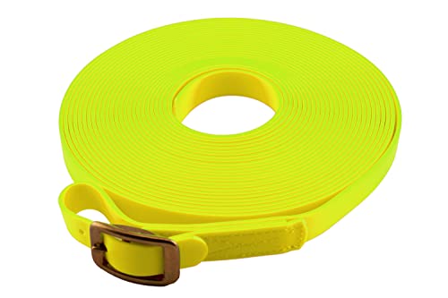 LENNIE BioThane Schweißleine mit Markierung, 16mm breit, Neon-Gelb, 20m lang, Messingschnalle, 5m 7m 8m 10m 12m 15m 25m 30m von LENNIE