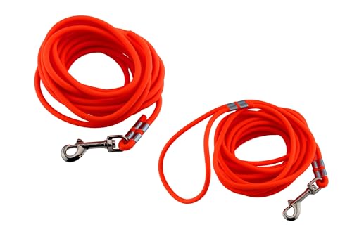 LENNIE Wasserfeste Schleppleine für kleine Hunde, Made in Germany, Easycare rund, 5m 10m 15m Hundeleine mit Handschlaufe, Neon-Orange [Ø 6mm (bis 15kg), 5m] von LENNIE