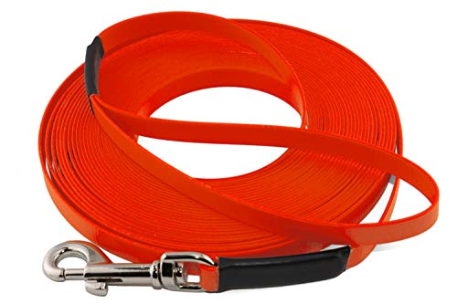 LENNIE Leichte BioThane Schleppleine, 19mm, Hunde ab 35kg, 8m lang, mit Handschlaufe, Neon-Orange, genäht LENNIE Leichte BioThane Schleppleine, 19mm, Hunde ab 35kg, 8m lang, mit Handschlaufe, Neon-Orange, genäht von LENNIE