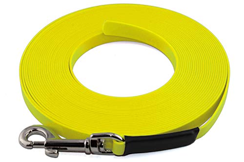 LENNIE Leichte BioThane Schleppleine, 9mm, Hunde 5-15kg, 2m lang, ohne Handschlaufe, Neon-Gelb, genäht von LENNIE