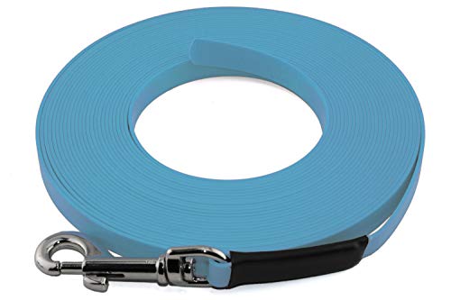 LENNIE Leichte BioThane Schleppleine, 9mm, Hunde 5-15kg, 5m lang, ohne Handschlaufe, Cyan/Türkis, genäht von LENNIE