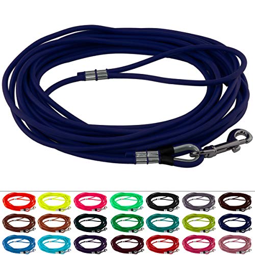 LENNIE Runde BioThane Schleppleine für Hunde ab 25kg, Ø 8mm, 10m lang, mit Handschlaufe, Blau von LENNIE