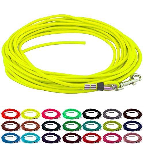LENNIE Runde BioThane Schleppleine für Hunde ab 25kg, Ø 8mm, 20m lang, ohne Handschlaufe, Neon-Gelb von LENNIE