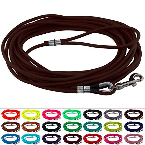 LENNIE Runde BioThane Schleppleine für Hunde von 15-25kg, Ø 6mm, 15m lang, mit Handschlaufe, Dunkelbraun von LENNIE