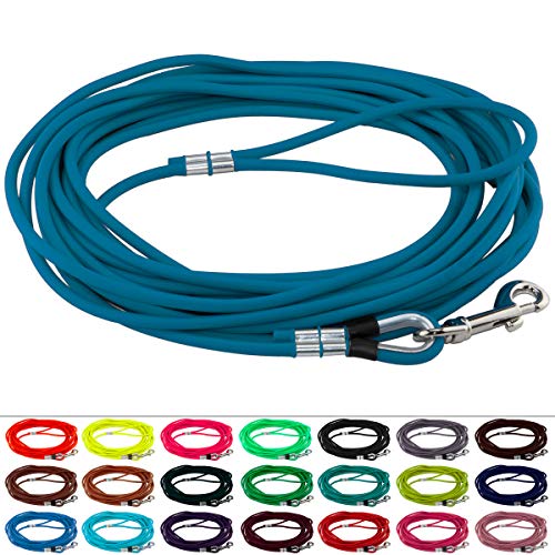 LENNIE Runde BioThane Schleppleine für Hunde von 15-25kg, Ø 6mm, 15m lang, mit Handschlaufe, Lagune von LENNIE