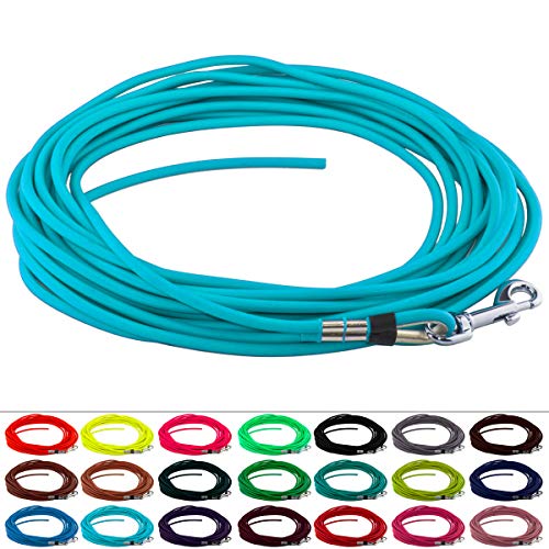 LENNIE Runde BioThane Schleppleine für Hunde von 15-25kg, Ø 6mm, 15m lang, ohne Handschlaufe, Cyan/Türkis von LENNIE