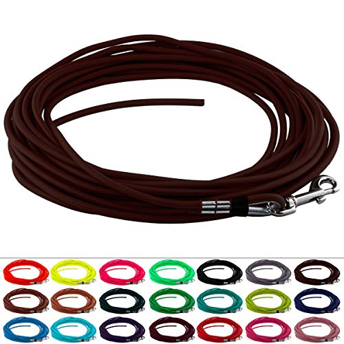 LENNIE Runde BioThane Schleppleine für Hunde von 15-25kg, Ø 6mm, 15m lang, ohne Handschlaufe, Dunkelbraun von LENNIE