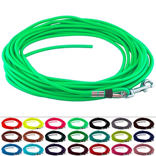 LENNIE Runde BioThane Schleppleine für Hunde von 15-25kg, Ø 6mm, 5m lang, ohne Handschlaufe, Neon-Grün von LENNIE