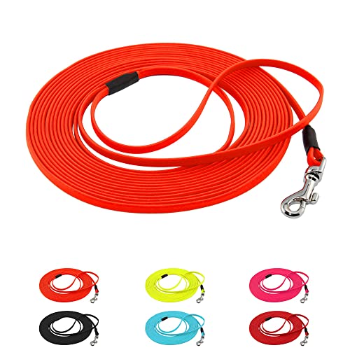 LENNIE Ultraleichte BioThane Schleppleine für Hunde/Katzen bis 3 kg, 5 mm LACE, 15m lang, mit Handschlaufe, Neon-Orange, genäht von LENNIE