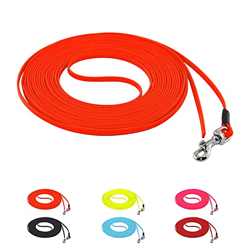 LENNIE Ultraleichte BioThane Schleppleine für Hunde/Katzen bis 3 kg, 5 mm LACE, 7m lang, ohne Handschlaufe, Neon-Orange, genäht von LENNIE