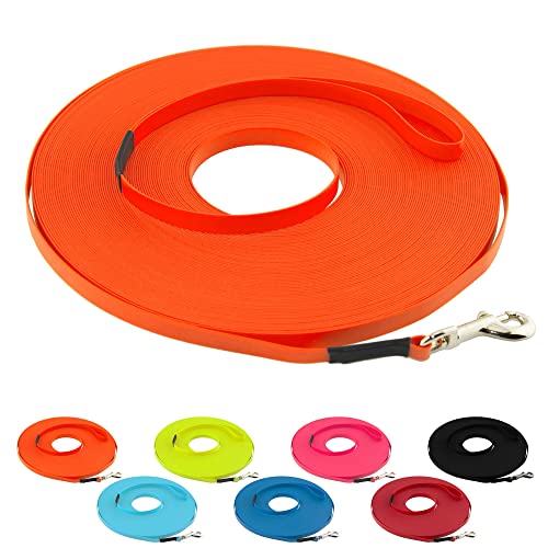 LENNIE Ultraleichte BioThane Schleppleine für Hunde bis 5kg, 20m lang, mit Handschlaufe, Neon-Orange, genäht, 9 mm von LENNIE