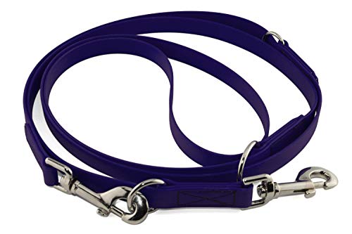 LENNIE Verstellbare BioThane Führleine, 13mm breit, 2m lang, Lila/Violett, genäht, Doppelleine von LENNIE