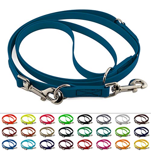 LENNIE Verstellbare BioThane Führleine, 16mm breit, 2,5m lang, Lagune, genäht, Doppelleine LENNIE Verstellbare BioThane Führleine, 16mm breit, 2,5m lang, Lagune, genäht, Doppelleine von LENNIE