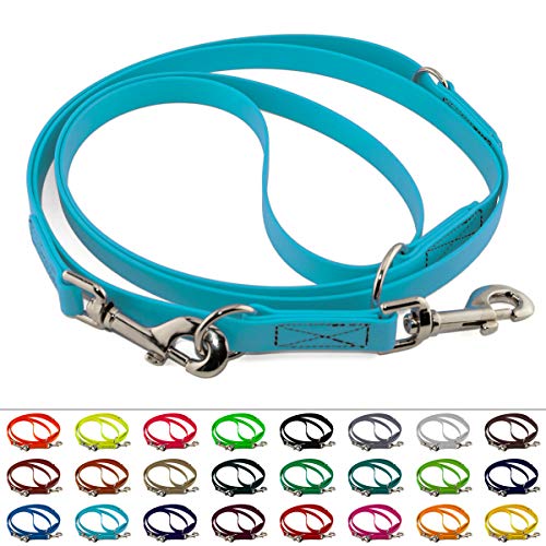 Mehrfach verstellbare BioThane Führleine, 19mm breit, 3m lang, Cyan/Türkis, genäht, Doppelleine Mehrfach verstellbare BioThane Führleine, 19mm breit, 3m lang, Cyan/Türkis, genäht, Doppelleine von LENNIE