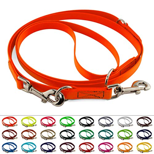 Mehrfach verstellbare BioThane Führleine, 19mm breit, 3m lang, Neon-Orange, genäht, Doppelleine Mehrfach verstellbare BioThane Führleine, 19mm breit, 3m lang, Neon-Orange, genäht, Doppelleine von LENNIE