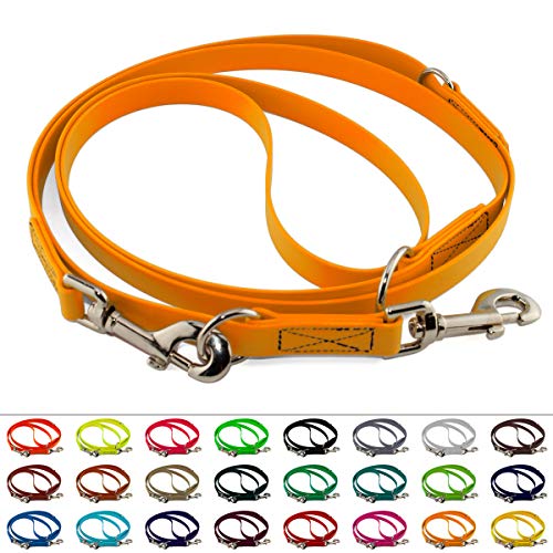 Mehrfach verstellbare BioThane Führleine, 19mm breit, 3m lang, Pastell-Orange, genäht, Doppelleine Mehrfach verstellbare BioThane Führleine, 19mm breit, 3m lang, Pastell-Orange, genäht, Doppelleine von LENNIE