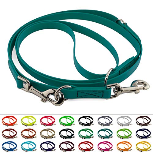 Mehrfach verstellbare BioThane Führleine, 19mm breit, 4m lang, Petrol/Teal, genäht, Doppelleine Mehrfach verstellbare BioThane Führleine, 19mm breit, 4m lang, Petrol/Teal, genäht, Doppelleine von LENNIE
