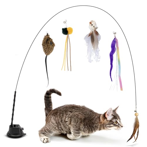 LENOK Katzenangel Spielzeug mit Saugnapf und Federn - Interaktives Katzenspielzeugset mit Vogelsimulation - Spielangel für Katzen - Lang LENOK Katzenangel Spielzeug mit Saugnapf und Federn - Interaktives Katzenspielzeugset mit Vogelsimulation - Spielangel für Katzen - Lang von LENOK
