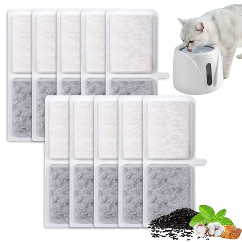 10 Stück Katzenbrunnen Filter Trinkbrunnen Filter Effektive Filter Katzenbrunnen Katzen Trinkbrunnen Filter Katzenbrunnenfilter Ersatz für 3,2L Batteriebetriebenen Katzenbrunnen mit Bewegungsmelder von LEOEASIY