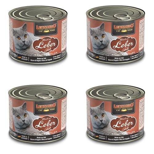 Leonardo Nassfutter [4x200g Leber] | Getreidefreies Nassfutter für Katzen | Feuchtfutter Alleinfutter aus der Dose von Leonardo