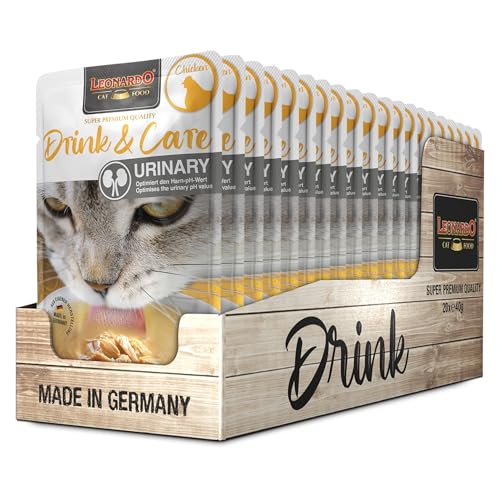 LEONARDO Drink & Care Urinary Chicken 20x 40g, Leckeres Getränk für Katzen für einen optimierten pH-Wert von Leonardo