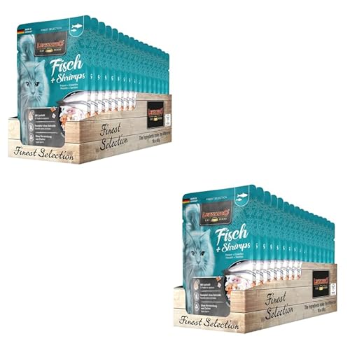 Leonardo Finest Selection Fish & Shrimps | Doppelpack | 2 x 16 x 85 g | Nassfutter für ausgewachsene Katzen | Empfohlen bei Futterunverträglichkeiten | Frischebeutel von Leonardo