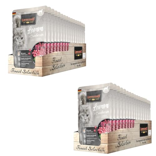 LEONARDO Finest Selection Lamm & Cranberries | Doppelpack | 2 x 16 x 85 g | Nassfutter für ausgewachsene Katzen | In praktischen Einzelportionen | Mit wertvollem Lachsöl von Leonardo