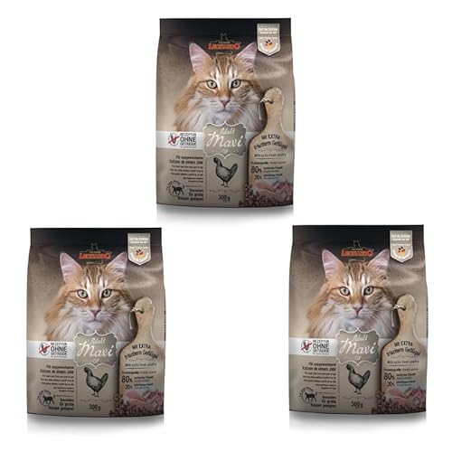 LEONARDO GF Maxi Adult | 3er Pack | 3 x 300 g | Trockenfutter für ausgewachsene große Katzen | Empfohlen bei Futterunverträglichkeiten | Extra große Krokettenform von Leonardo
