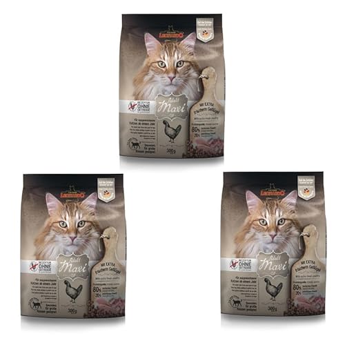 Leonardo GF Maxi Adult | 3er Pack | 3 x 300 g | Trockenfutter für ausgewachsene große Katzen | Empfohlen bei Futterunverträglichkeiten | Extra große Krokettenform von Leonardo