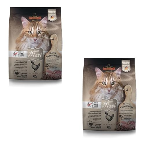 LEONARDO GF Maxi Adult | Doppelpack | 2 x 300 g | Trockenfutter für ausgewachsene große Katzen | Empfohlen bei Futterunverträglichkeiten | Extra große Krokettenform von Leonardo