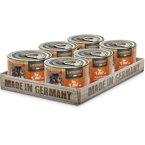 LEONARDO Katzen Nassfutter Superior Selection, Ente mit Huhn & Karotten, 6x200g Dose, für ausgewachsene Katzen, getreidefrei, ohne Zucker, Made in Germany von Leonardo