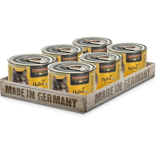 LEONARDO Nassfutter, Superior Selection, Huhn mit Spinat, 6x200g Dose, für ausgewachsene Katzen, getreidefrei, ohne Zucker, Made in Germany von Leonardo