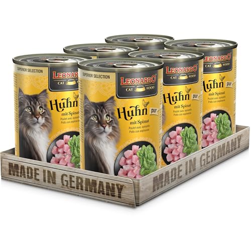 LEONARDO Nassfutter, Superior Selection, Huhn mit Spinat, 6x400g Dose, für ausgewachsene Katzen, getreidefrei, ohne Zucker, Made in Germany von Leonardo