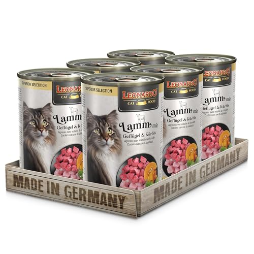 LEONARDO Nassfutter, Superior Selection, Lamm mit Geflügel & Kürbis, 6x400g Dose, für ausgewachsene Katzen, getreidefrei, ohne Zucker, Made in Germany von Leonardo