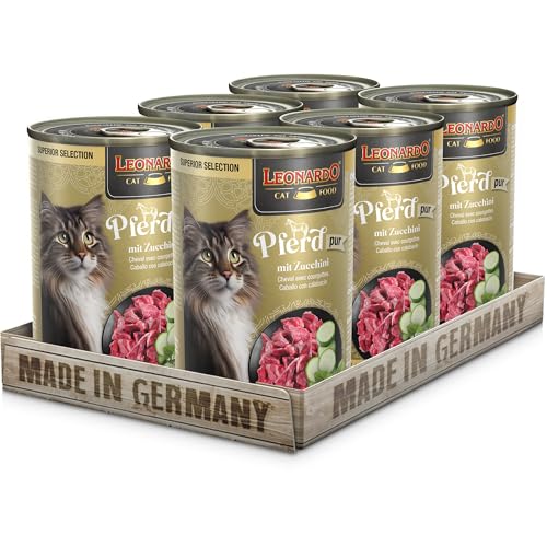 LEONARDO Katzen Nassfutter Superior Selection, Pferd mit Zucchini, 6x400g Dose, für ausgewachsene Katzen, getreidefrei, ohne Zucker, Made in Germany von Leonardo