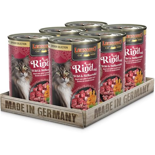 LEONARDO Katzen Nassfutter Superior Selection, Rind mit Wild & Süßkartoffel, 6x400g Dose, für ausgewachsene Katzen, getreidefrei, ohne Zucker, Made in Germany von Leonardo