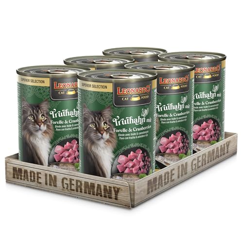 LEONARDO Nassfutter, Superior Selection, Truthahn mit Forelle & Cranberries, 6x400g Dose, für ausgewachsene Katzen, getreidefrei, ohne Zucker, Made in Germany von Leonardo