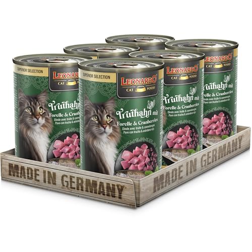 LEONARDO Katzen Nassfutter Superior Selection, Truthahn mit Forelle & Cranberries, 6x400g Dose, für ausgewachsene Katzen, getreidefrei, ohne Zucker, Made in Germany von Leonardo