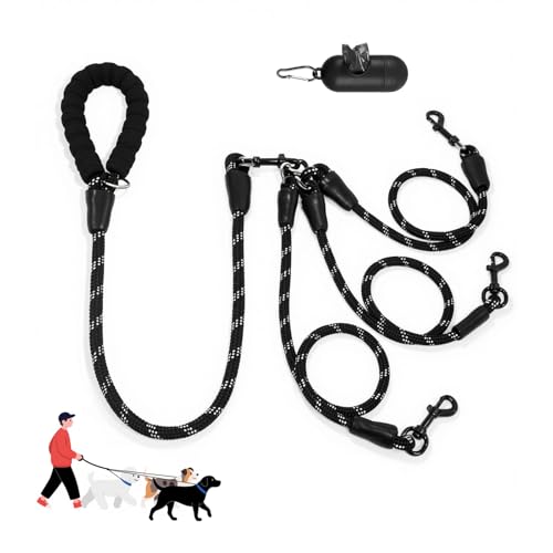 LEOSASA 3 Hundeleine, kein Verheddern, Hauptleine mit gepolstertem Griff, drei abnehmbare Leinenspalter, robuster Clip, 1,5 m für Spaziergänge, Laufen, kleine, mittelgroße und große Hunde (schwarz) LEOSASA 3 Hundeleine, kein Verheddern, Hauptleine mit gepolstertem Griff, drei abnehmbare Leinenspalter, robuster Clip, 1,5 m für Spaziergänge, Laufen, kleine, mittelgroße und große Hunde (schwarz) von LEOSASA