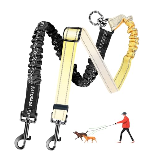LEOSASA Doppelte Hundeleine für zwei Hunde, Farbverlauf, kein Verheddern, drehbarer Hundekoppler mit robustem Clip, größenverstellbare Bungee-Befestigung für kleine, mittelgroße und große 2 Hunde LEOSASA Doppelte Hundeleine für zwei Hunde, Farbverlauf, kein Verheddern, drehbarer Hundekoppler mit robustem Clip, größenverstellbare Bungee-Befestigung für kleine, mittelgroße und große 2 Hunde von LEOSASA