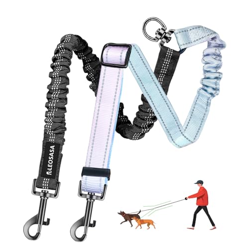 LEOSASA Doppelte Hundeleine für zwei Hunde, Farbverlauf, kein Verheddern, drehbarer Hundekoppler mit robustem Clip, größenverstellbare Bungee-Befestigung für kleine, mittelgroße und große 2 Hunde LEOSASA Doppelte Hundeleine für zwei Hunde, Farbverlauf, kein Verheddern, drehbarer Hundekoppler mit robustem Clip, größenverstellbare Bungee-Befestigung für kleine, mittelgroße und große 2 Hunde von LEOSASA