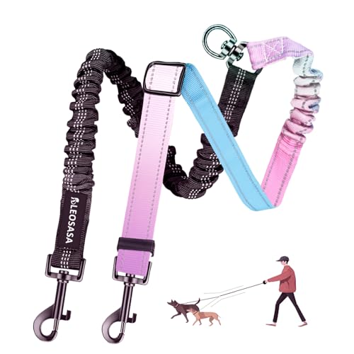 LEOSASA Doppelte Hundeleine für zwei Hunde, Farbverlauf, kein Verheddern, drehbarer Hundekoppler mit robustem Clip, größenverstellbare Bungee-Befestigung für kleine, mittelgroße und große 2 Hunde LEOSASA Doppelte Hundeleine für zwei Hunde, Farbverlauf, kein Verheddern, drehbarer Hundekoppler mit robustem Clip, größenverstellbare Bungee-Befestigung für kleine, mittelgroße und große 2 Hunde von LEOSASA