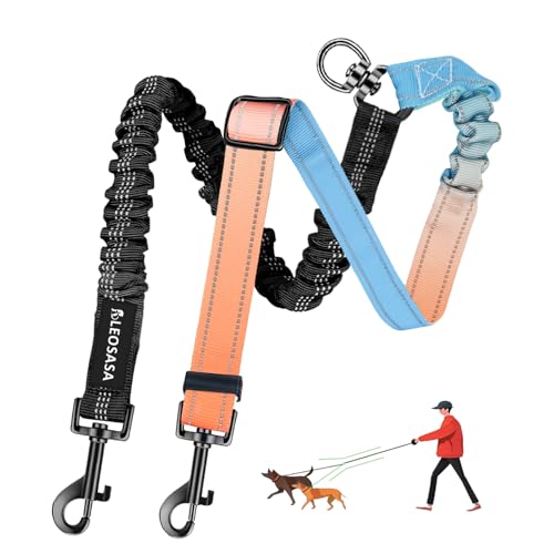 LEOSASA Doppelte Hundeleine für zwei Hunde, Farbverlauf, kein Verheddern, drehbarer Hundekoppler mit robustem Clip, größenverstellbare Bungee-Befestigung für kleine, mittelgroße und große 2 Hunde LEOSASA Doppelte Hundeleine für zwei Hunde, Farbverlauf, kein Verheddern, drehbarer Hundekoppler mit robustem Clip, größenverstellbare Bungee-Befestigung für kleine, mittelgroße und große 2 Hunde von LEOSASA