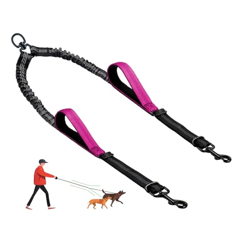 LEOSASA Doppelte Hundeleine – kein Verheddern für zwei Hunde, Kupplung mit verstellbarem langem Leinenseil, doppelte Kontrollgriffe, einziehbarer Bungee-Zug, klein, mittel, groß, 2 Haustiere (Fuchsia) LEOSASA Doppelte Hundeleine – kein Verheddern für zwei Hunde, Kupplung mit verstellbarem langem Leinenseil, doppelte Kontrollgriffe, einziehbarer Bungee-Zug, klein, mittel, groß, 2 Haustiere (Fuchsia) von LEOSASA
