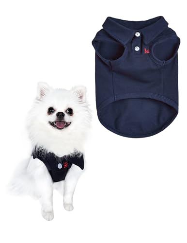 LEOSASA Weiche Hundekleidung für Jungen – Sommer-Polo-T-Shirts mit Kragen, coole Outfits mit Stickerei-Design für große Hunde, Ropa para Perros, Marineblau, Größe XXL (15 - 20 kg) von LEOSASA