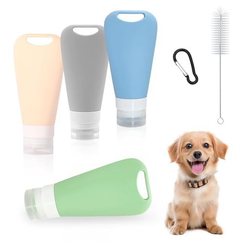 LERANXIN Futtertube Hund 4 Stück (90 ml) – Futtertube zum Befüllen Hund aus Weichem Silikon mit Karabiner & Rohrbürste – Leere Tuben zum Befüllen Ideal für Hundetraining, Belohnung & Reise von LERANXIN