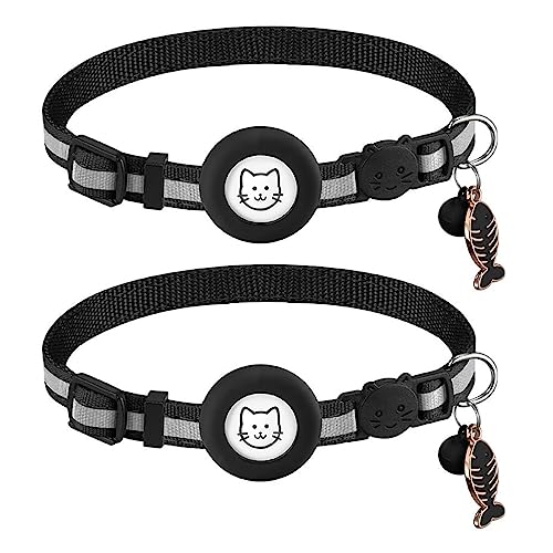 Verstellbares Katzenhalsband mit reflektierenden Streifen und Tracker-Schutz, Nylon, Haustierbedarf, 2 Stück, Haustierzubehör für Hundehalsbänder von LERONO