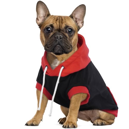 Hunde-Kapuzenpullover – Baumwoll-Sweatshirt, weich, atmungsaktiv, Pullover für kleine Hunde, ärmellos, gemütlicher Mantel für Frühling, Herbst, Winter, Rot, Größe M von LETSQK