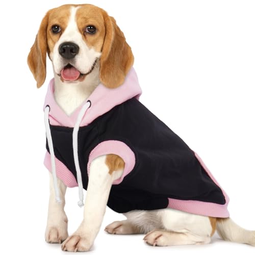 Hunde-Sweatshirt – Baumwoll-Kapuzenpullover, weich, atmungsaktiv, Pullover für mittelgroße Hunde, ärmellos, gemütlicher Mantel für Frühling, Herbst, Winter, Rosa, Größe XL von LETSQK