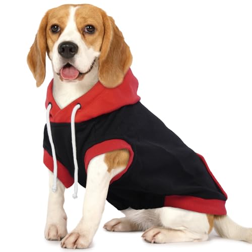 Hunde-Sweatshirt – Baumwoll-Kapuzenpullover, weich, atmungsaktiv, Pullover für mittelgroße Hunde, ärmellos, gemütlicher Mantel für Frühling, Herbst, Winter, Rot, Größe XL von LETSQK